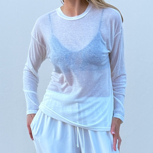 Tops - White semi-sheer tee t-shirt long sleeve shirt women cotton tee